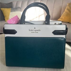 ♠️ Authentic Kate Spade Staci Medium Satchel purse colorblock saff peacock